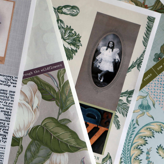 Up close image of collage paper focused on the details