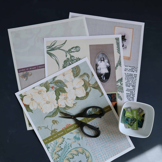 4 Sheets of floral collage paper with craft scissors